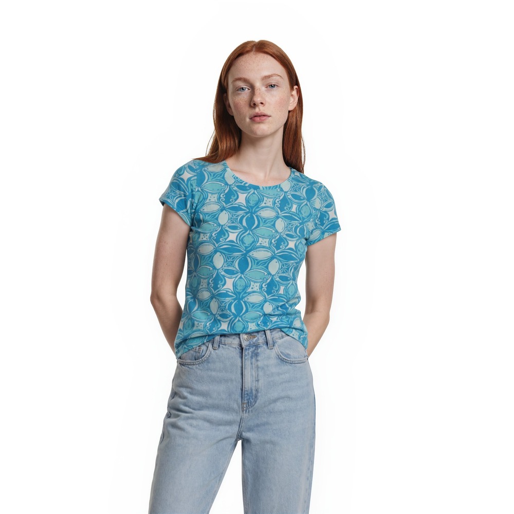 Lilly Pulitzer Womens Size Small Blue Lemon Print Cotton Spandex Tee Shirt